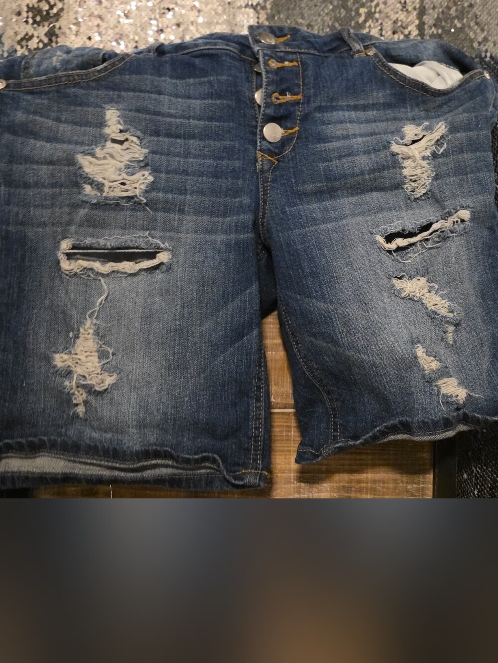 Women's Distressed Blue Denim Jean Shorts